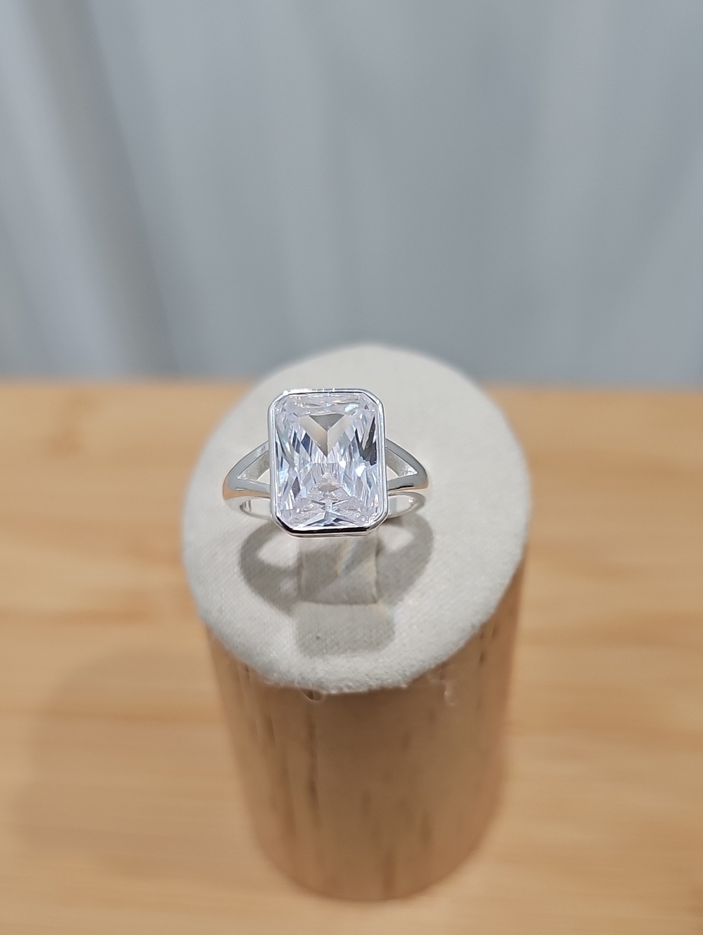 Sterling Silver Ring with Large Emerald-Cut 4.5 Carat Moissanite
